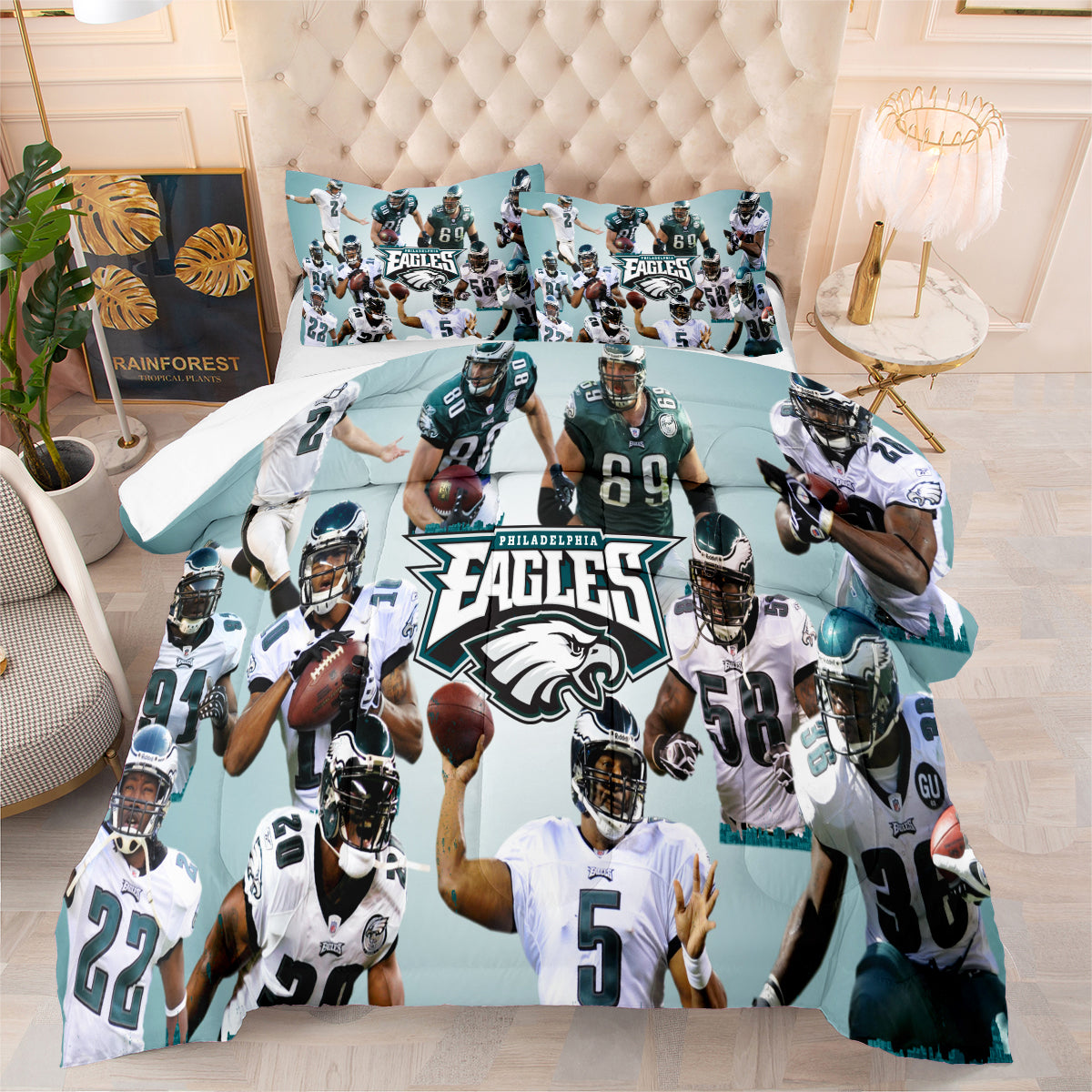 Philadelphia Rugby Eagles Comforter Pillowcases 3PC Sets Blanket All Season Reversible Quilted Duvet