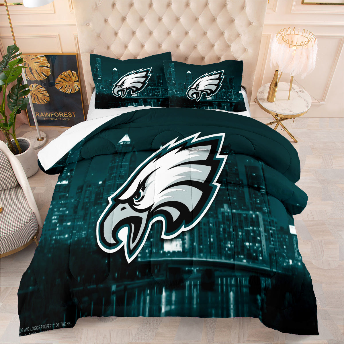 Philadelphia Rugby Eagles Comforter Pillowcases 3PC Sets Blanket All Season Reversible Quilted Duvet