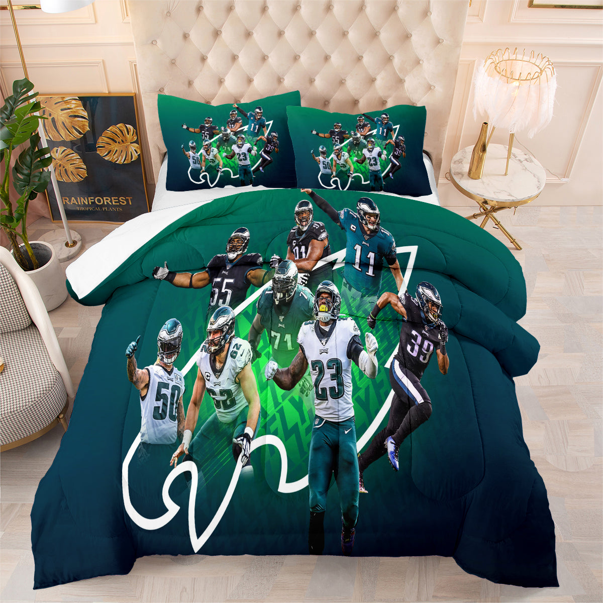 Philadelphia Rugby Eagles Comforter Pillowcases 3PC Sets Blanket All Season Reversible Quilted Duvet