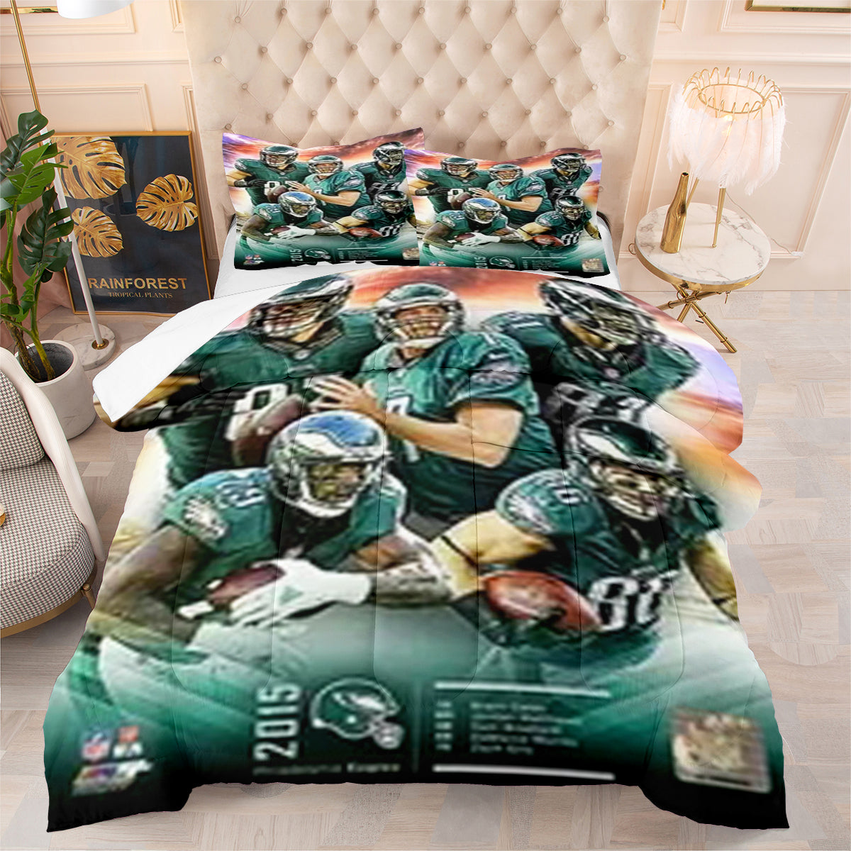 Philadelphia Rugby Eagles Comforter Pillowcases 3PC Sets Blanket All Season Reversible Quilted Duvet