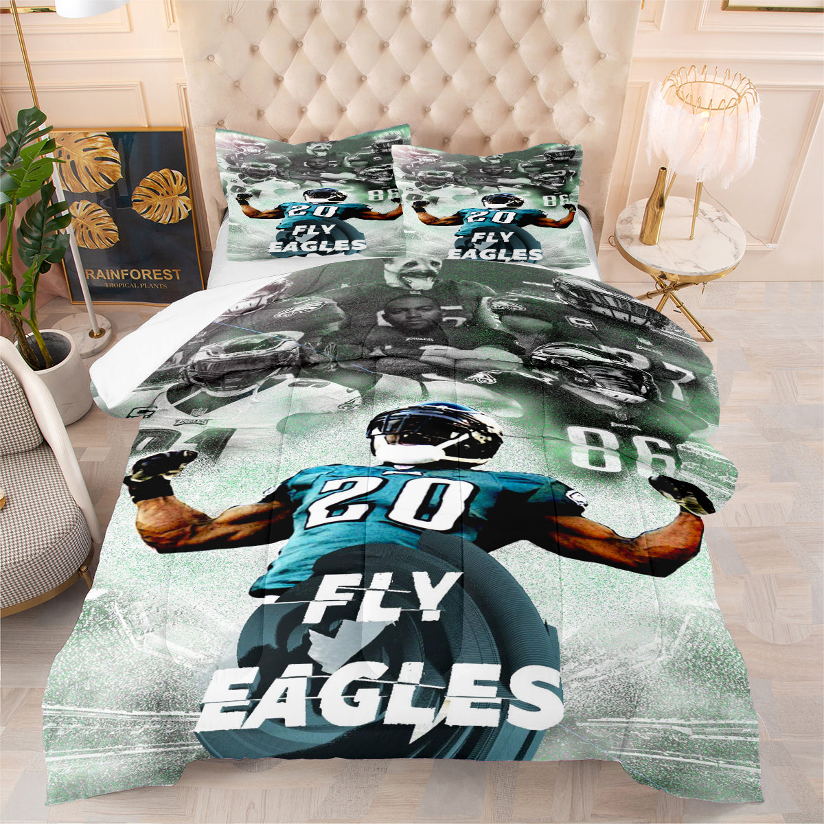 Philadelphia Rugby Eagles Comforter Pillowcases 3PC Sets Blanket All Season Reversible Quilted Duvet