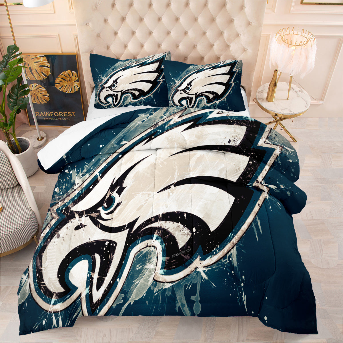 Philadelphia Rugby Eagles Comforter Pillowcases 3PC Sets Blanket All Season Reversible Quilted Duvet