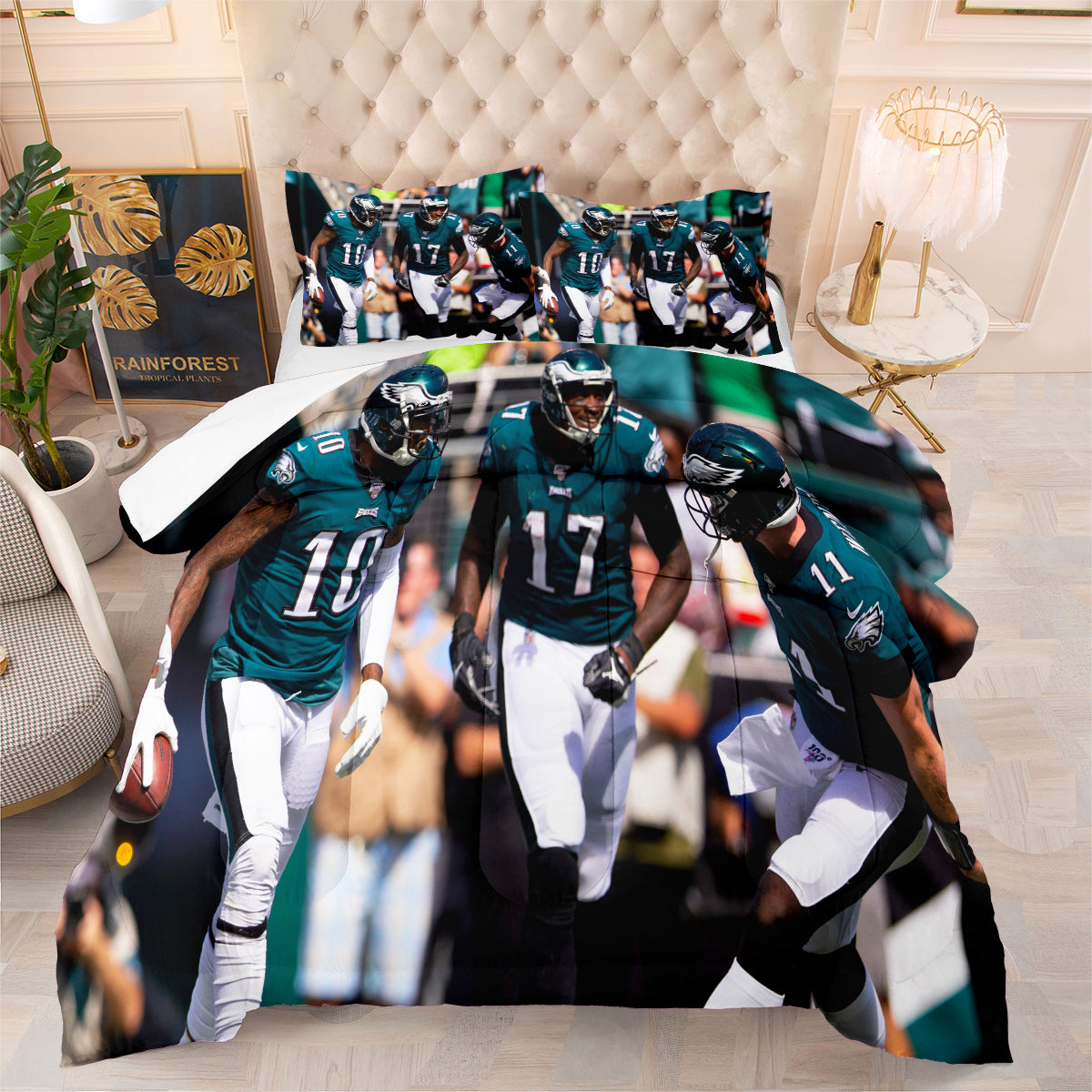 Philadelphia Rugby Eagles Comforter Pillowcases 3PC Sets Blanket All Season Reversible Quilted Duvet
