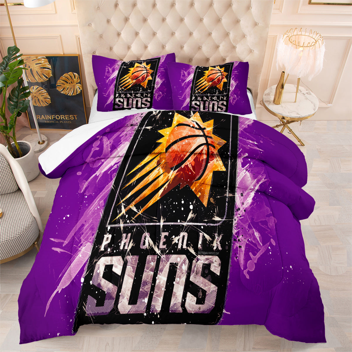 Phoenix Basketball Suns Comforter Pillowcases 3PC Sets All Season Reversible Quilted Duvet