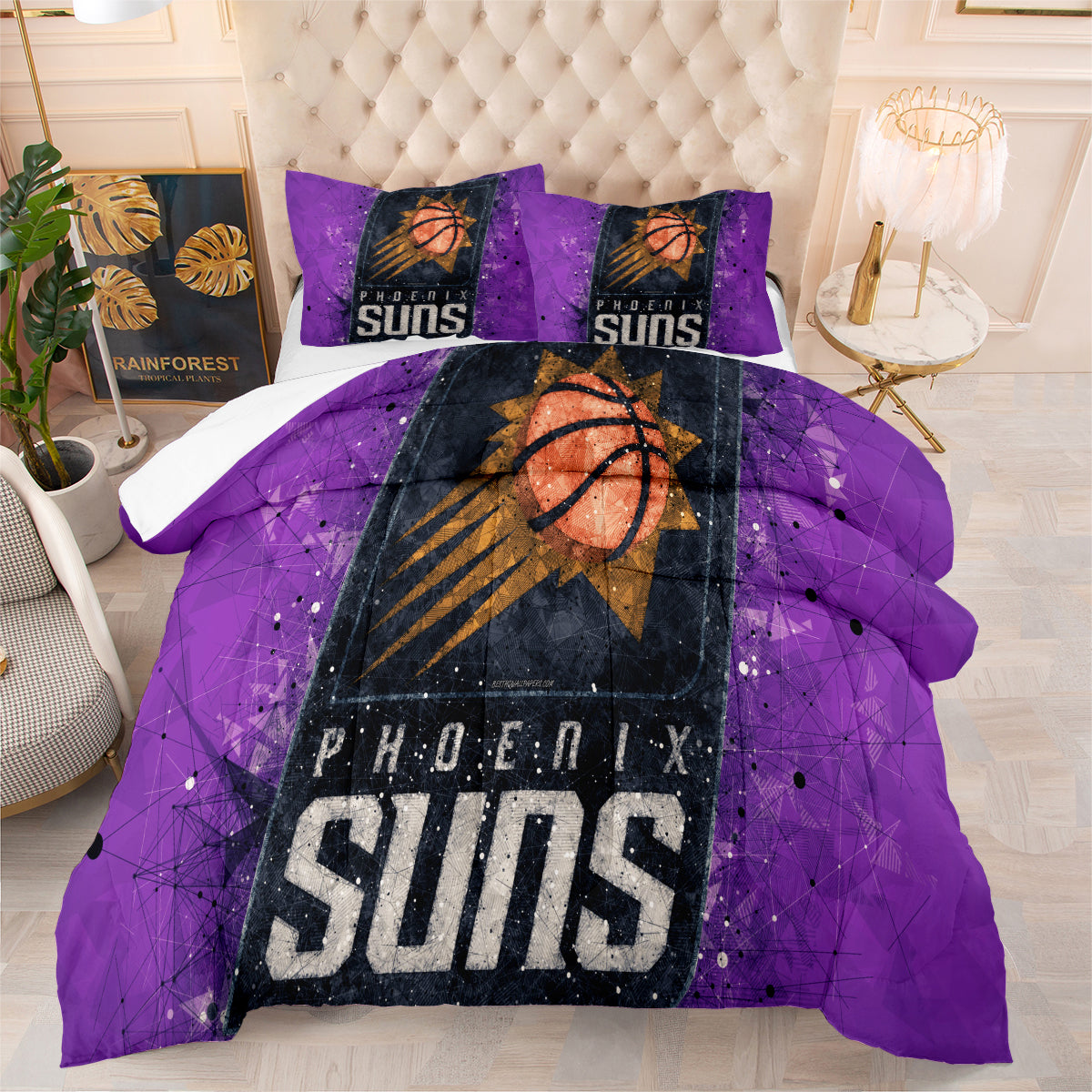 Phoenix Basketball Suns Comforter Pillowcases 3PC Sets All Season Reversible Quilted Duvet