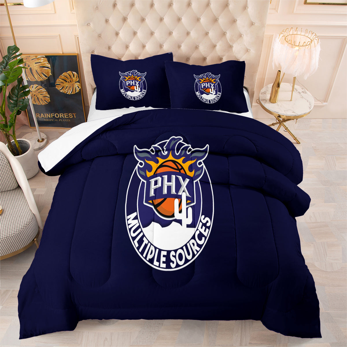 Phoenix Basketball Suns Comforter Pillowcases 3PC Sets All Season Reversible Quilted Duvet