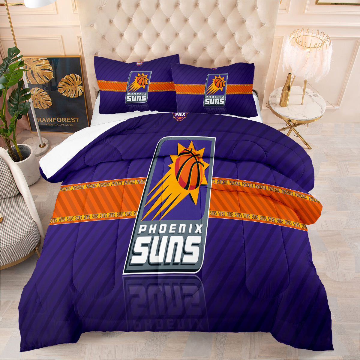 Phoenix Basketball Suns Comforter Pillowcases 3PC Sets All Season Reversible Quilted Duvet