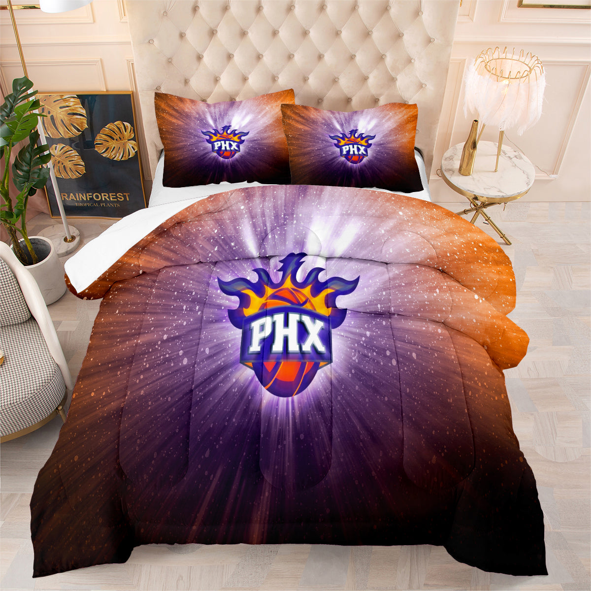 Phoenix Basketball Suns Comforter Pillowcases 3PC Sets All Season Reversible Quilted Duvet