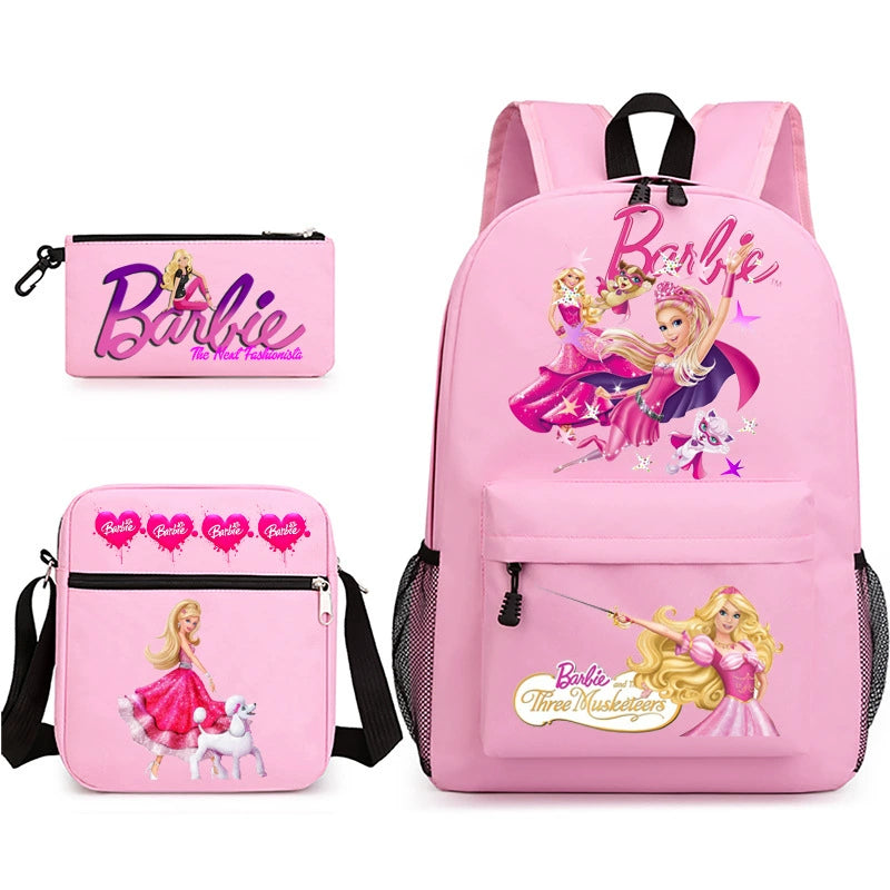 Pink Barbie Schoolbag Backpack Shoulder Bag Pencil Bag 3pcs set for Kids Students