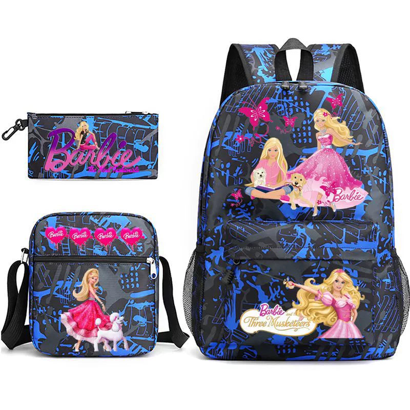 Pink Barbie Schoolbag Backpack Shoulder Bag Pencil Bag 3pcs set for Kids Students