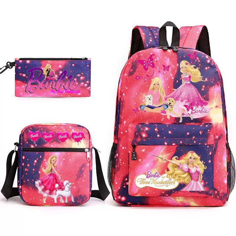 Pink Barbie Schoolbag Backpack Shoulder Bag Pencil Bag 3pcs set for Kids Students
