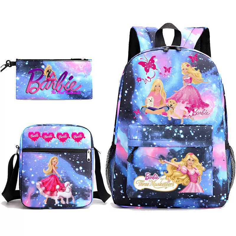 Pink Barbie Schoolbag Backpack Shoulder Bag Pencil Bag 3pcs set for Kids Students