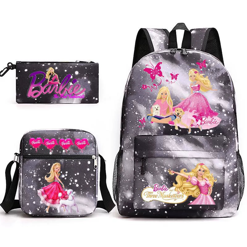 Pink Barbie Schoolbag Backpack Shoulder Bag Pencil Bag 3pcs set for Kids Students
