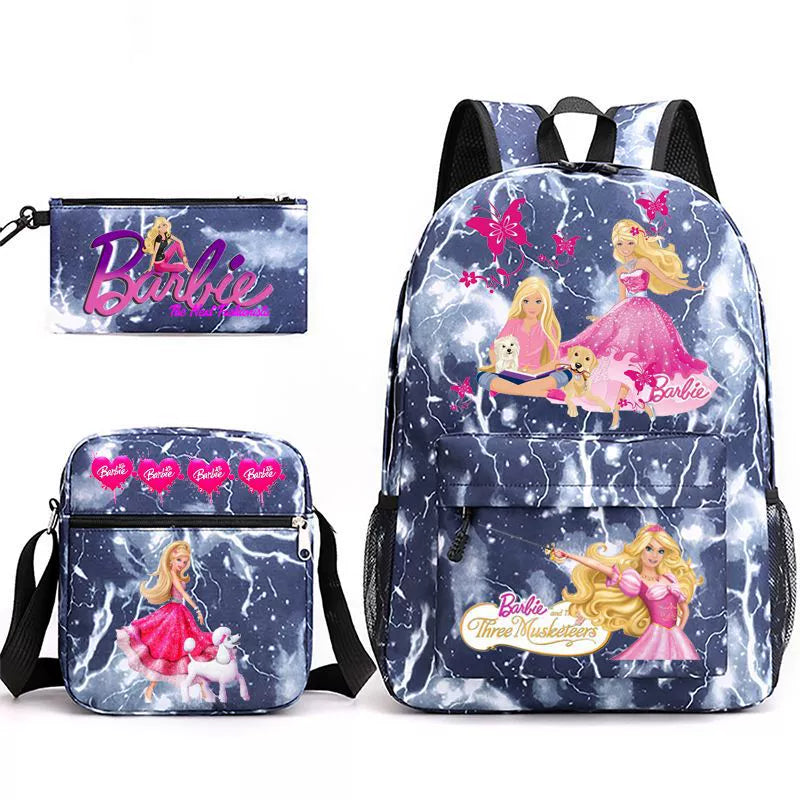 Pink Barbie Schoolbag Backpack Shoulder Bag Pencil Bag 3pcs set for Kids Students