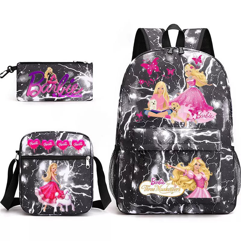 Pink Barbie Schoolbag Backpack Shoulder Bag Pencil Bag 3pcs set for Kids Students