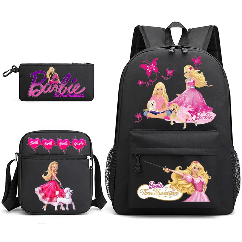 Pink Barbie Schoolbag Backpack Shoulder Bag Pencil Bag 3pcs set for Kids Students