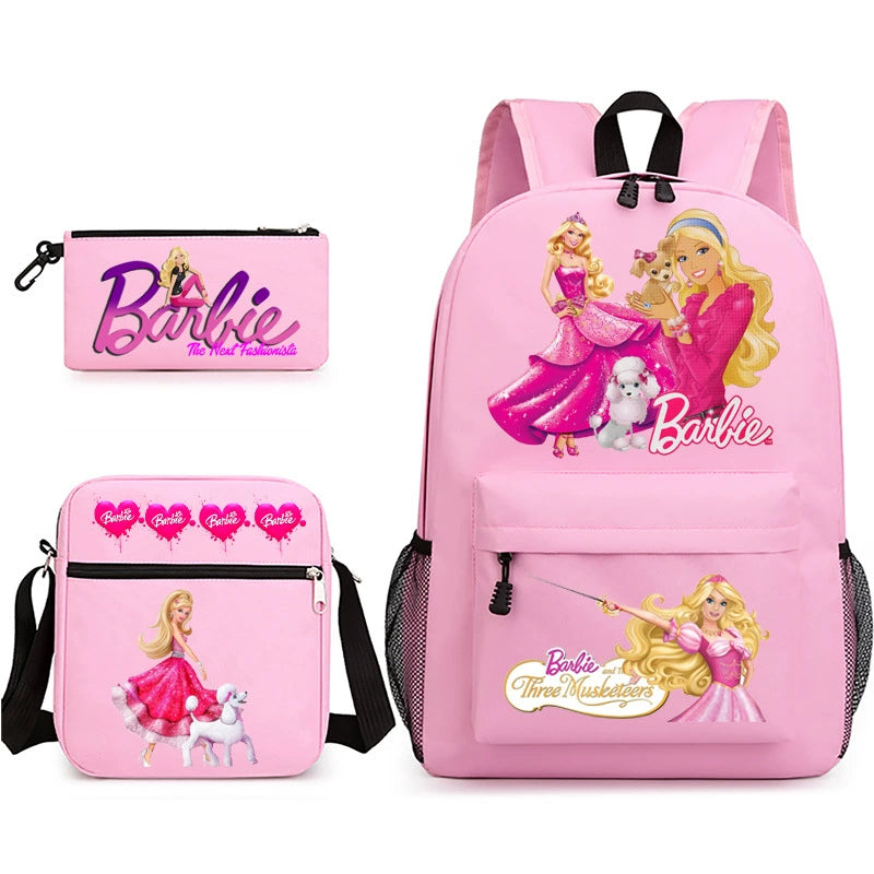 Pink Barbie Schoolbag Backpack Shoulder Bag Pencil Bag 3pcs set for Kids Students