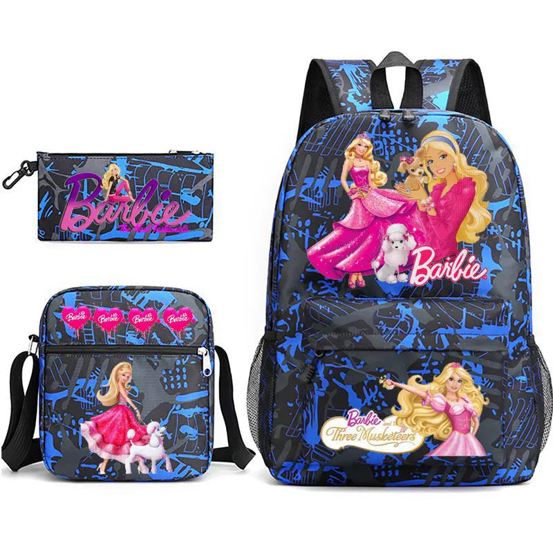 Pink Barbie Schoolbag Backpack Shoulder Bag Pencil Bag 3pcs set for Kids Students