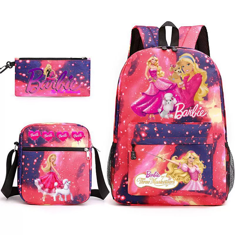 Pink Barbie Schoolbag Backpack Shoulder Bag Pencil Bag 3pcs set for Kids Students