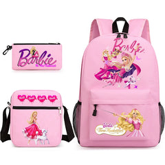 Pink Barbie Schoolbag Backpack Shoulder Bag Pencil Bag 3pcs set for Kids Students