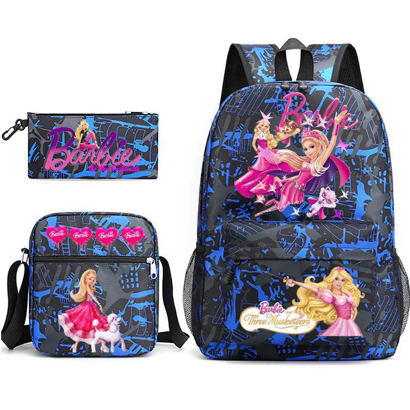 Pink Barbie Schoolbag Backpack Shoulder Bag Pencil Bag 3pcs set for Kids Students