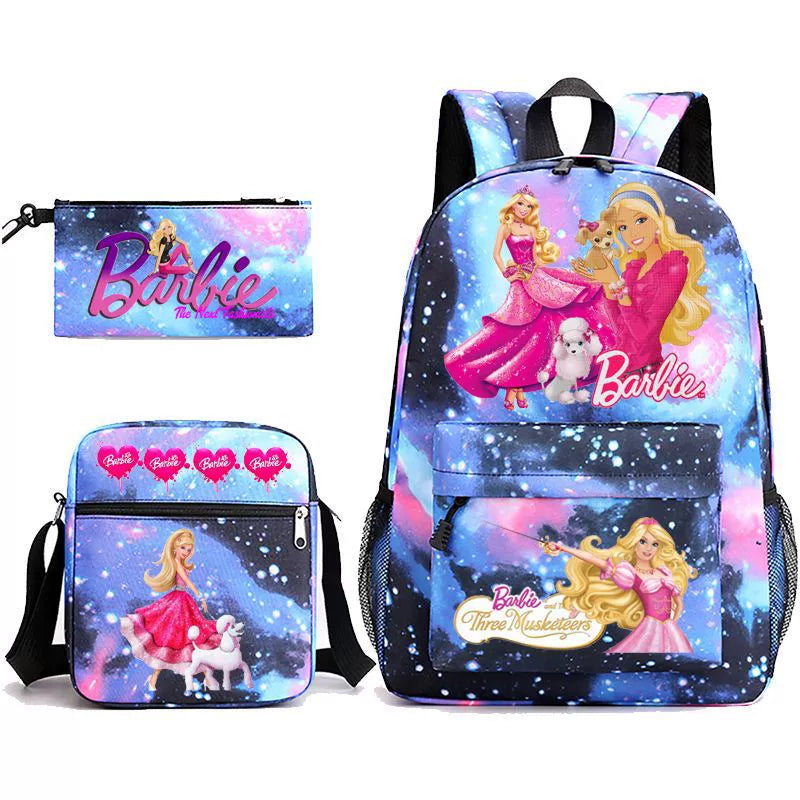 Pink Barbie Schoolbag Backpack Shoulder Bag Pencil Bag 3pcs set for Kids Students