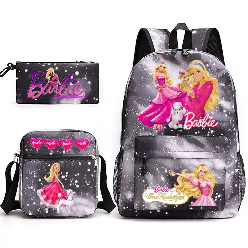 Pink Barbie Schoolbag Backpack Shoulder Bag Pencil Bag 3pcs set for Kids Students