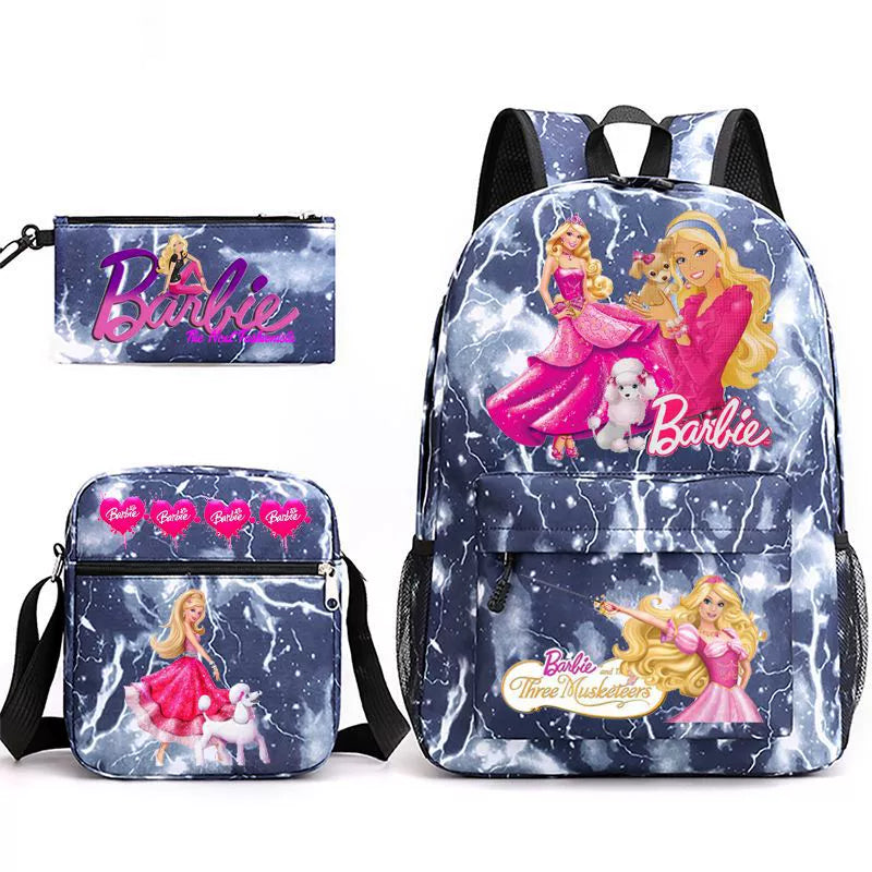 Pink Barbie Schoolbag Backpack Shoulder Bag Pencil Bag 3pcs set for Kids Students