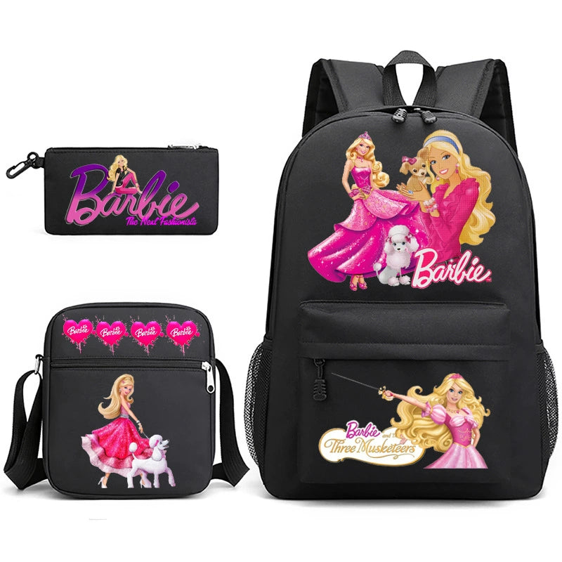 Pink Barbie Schoolbag Backpack Shoulder Bag Pencil Bag 3pcs set for Kids Students