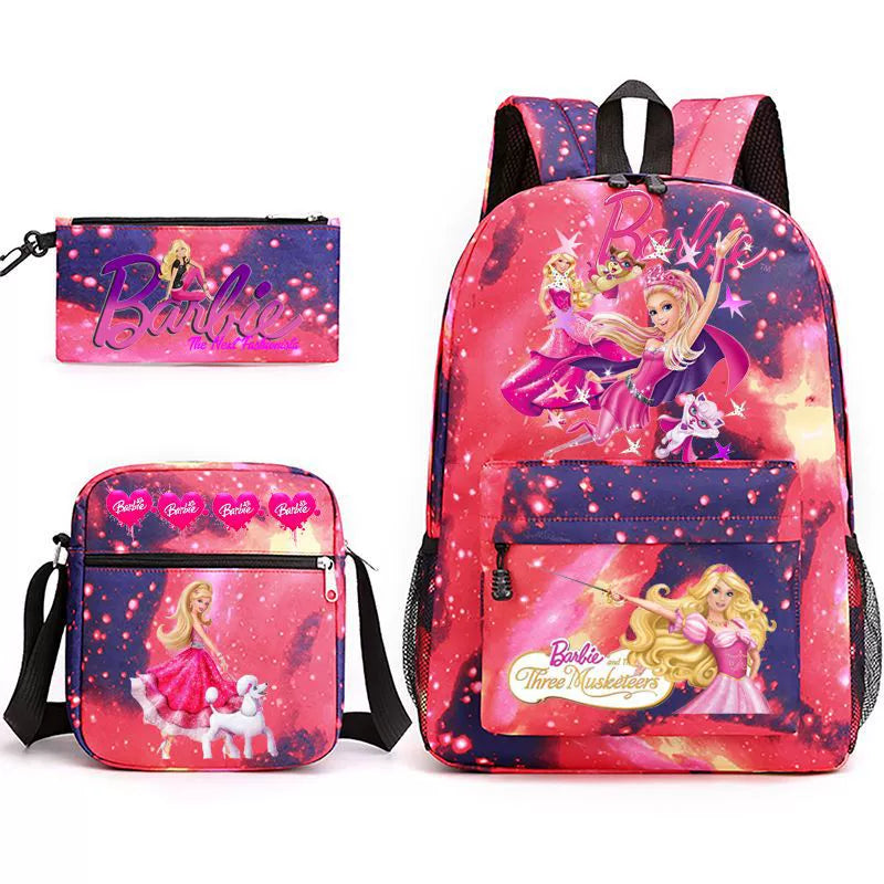 Pink Barbie Schoolbag Backpack Shoulder Bag Pencil Bag 3pcs set for Kids Students