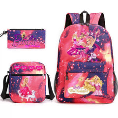 Pink Barbie Schoolbag Backpack Shoulder Bag Pencil Bag 3pcs set for Kids Students