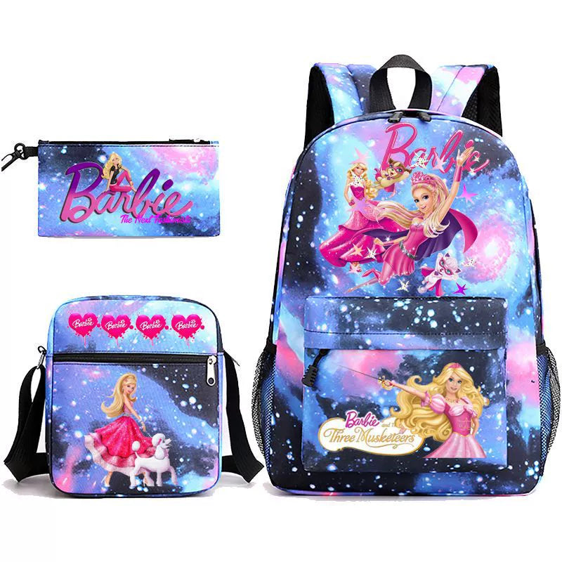 Pink Barbie Schoolbag Backpack Shoulder Bag Pencil Bag 3pcs set for Kids Students