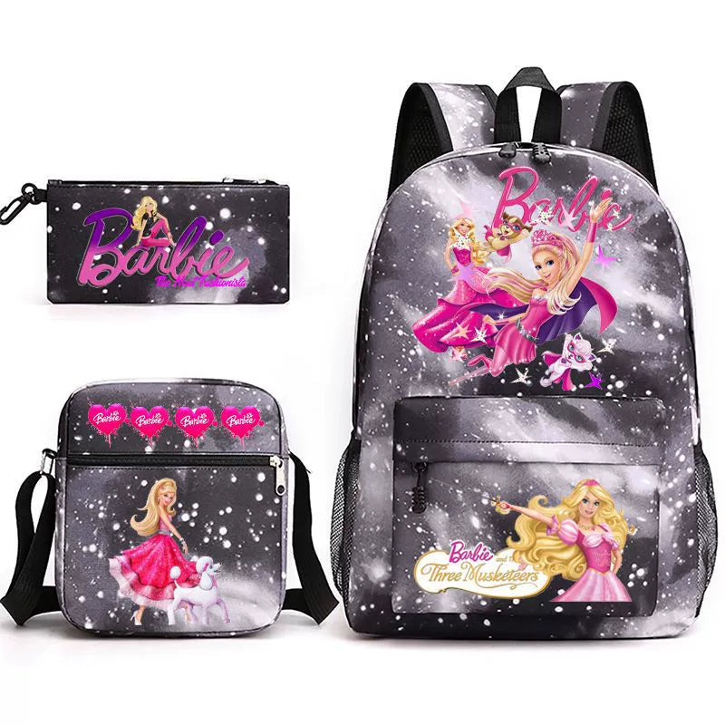 Pink Barbie Schoolbag Backpack Shoulder Bag Pencil Bag 3pcs set for Kids Students