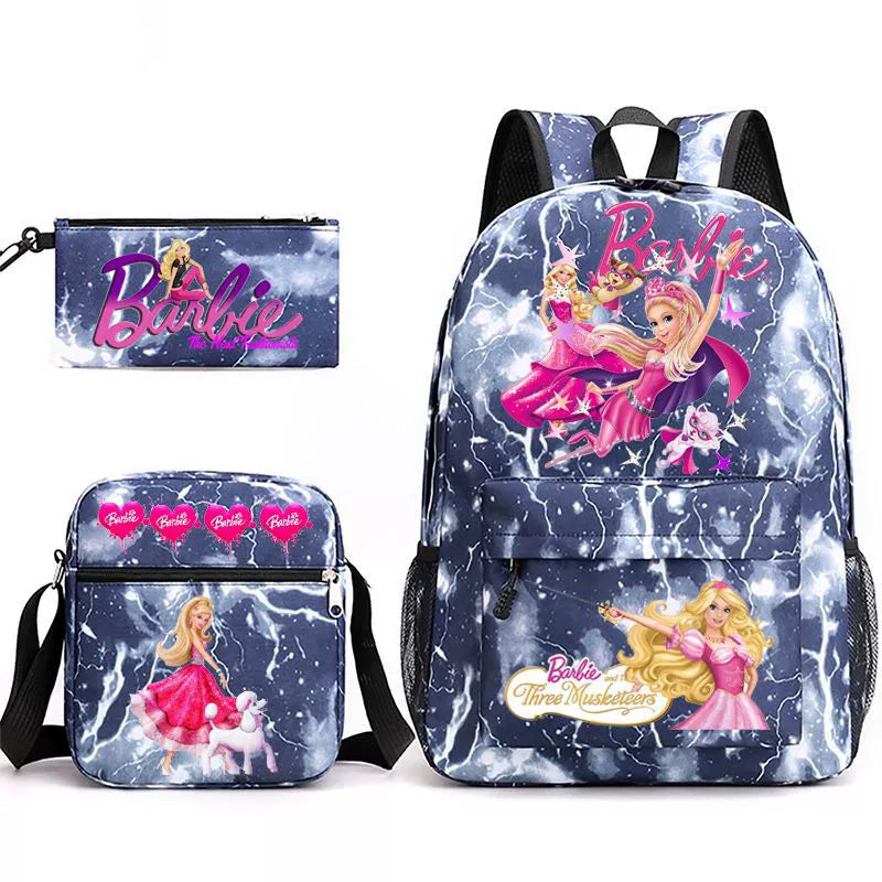 Pink Barbie Schoolbag Backpack Shoulder Bag Pencil Bag 3pcs set for Kids Students