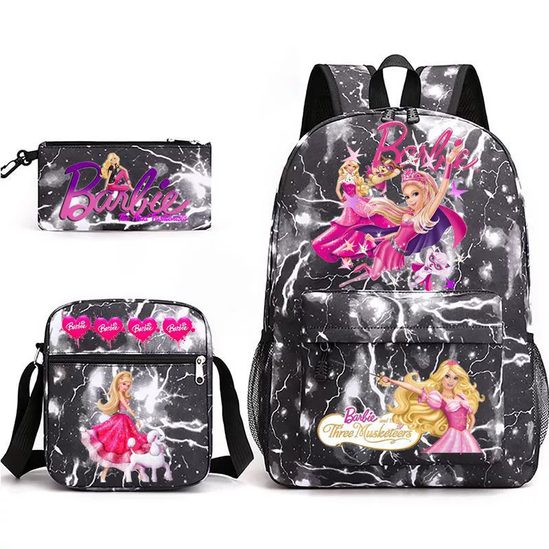 Pink Barbie Schoolbag Backpack Shoulder Bag Pencil Bag 3pcs set for Kids Students