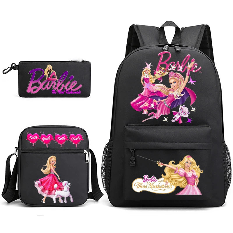 Pink Barbie Schoolbag Backpack Shoulder Bag Pencil Bag 3pcs set for Kids Students