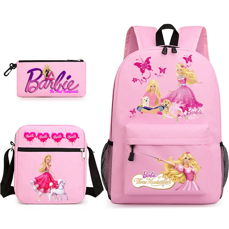 Pink Barbie Schoolbag Backpack Shoulder Bag Pencil Bag 3pcs set for Kids Students