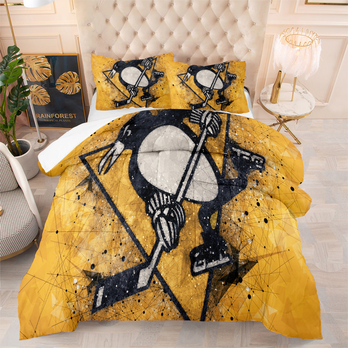 Pittsburgh Hockey Penguins Comforter Pillowcases 3PC Sets Blanket All Season Reversible Quilted Duvet
