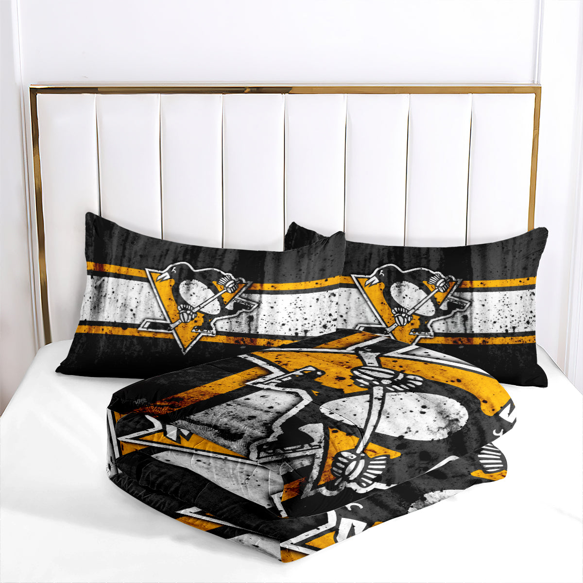 Pittsburgh Hockey Penguins Comforter Pillowcases 3PC Sets Blanket All Season Reversible Quilted Duvet