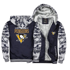Pittsburgh Penguins Jackets Hockey Team Unisex Lined Hoodie Fleece Sweatshirt Full Zipper Hooded Thicken Jacket