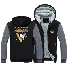 Pittsburgh Penguins Jackets Hockey Team Unisex Lined Hoodie Fleece Sweatshirt Full Zipper Hooded Thicken Jacket