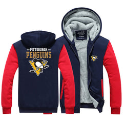 Pittsburgh Penguins Jackets Hockey Team Unisex Lined Hoodie Fleece Sweatshirt Full Zipper Hooded Thicken Jacket