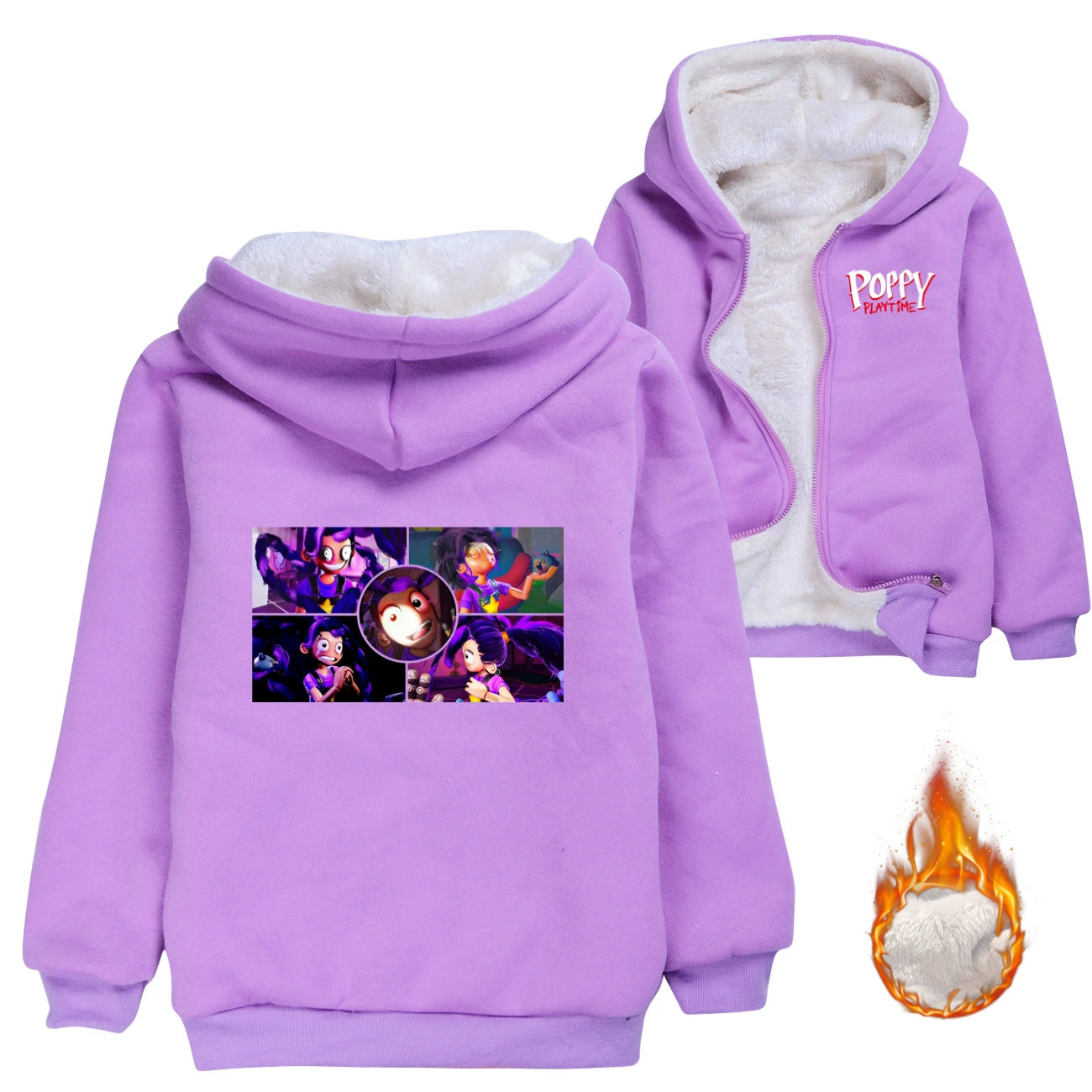 Poppy Playtime Sherpa Lined Hoodie Fleece Sweatshirt Full Zip Hooded Jacket for Kids
