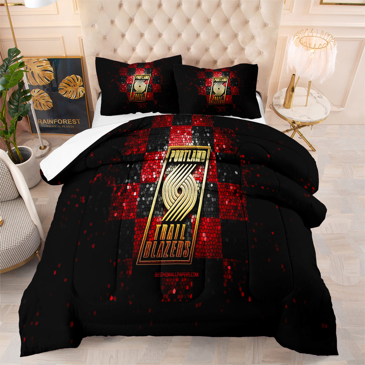 Portland Basketball Trail Blazers Comforter Pillowcases 3PC Sets All Season Reversible Quilted Duvet