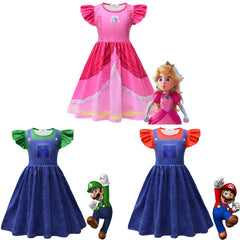 Princess Peach Mario Cosplay Costume for Girls Halloween Fancy Dress