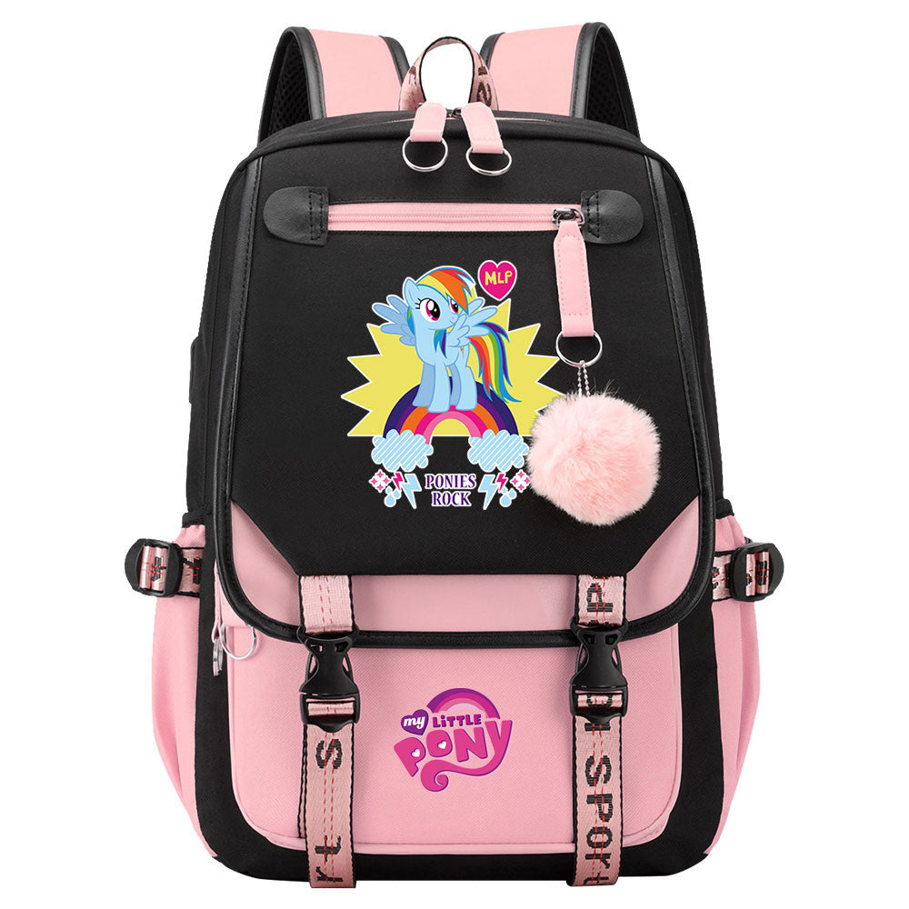 My Little Pony Rainbow Dash Waterproof Backpack School Notebook Travel Bag USB Charging