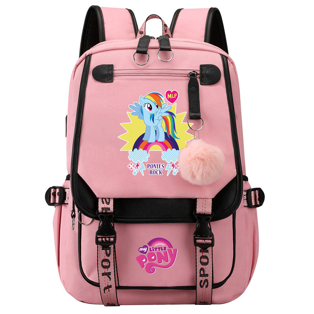 My Little Pony Rainbow Dash Waterproof Backpack School Notebook Travel Bag USB Charging