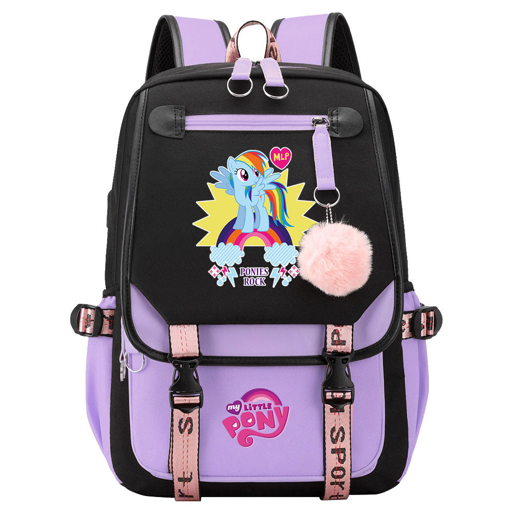 My Little Pony Rainbow Dash Waterproof Backpack School Notebook Travel Bag USB Charging