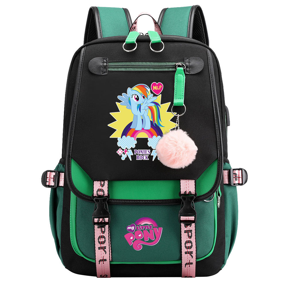 My Little Pony Rainbow Dash Waterproof Backpack School Notebook Travel Bag USB Charging
