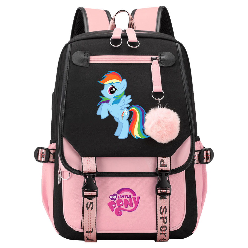 My Little Pony Rainbow Dash Waterproof Backpack School Notebook Travel Bag USB Charging